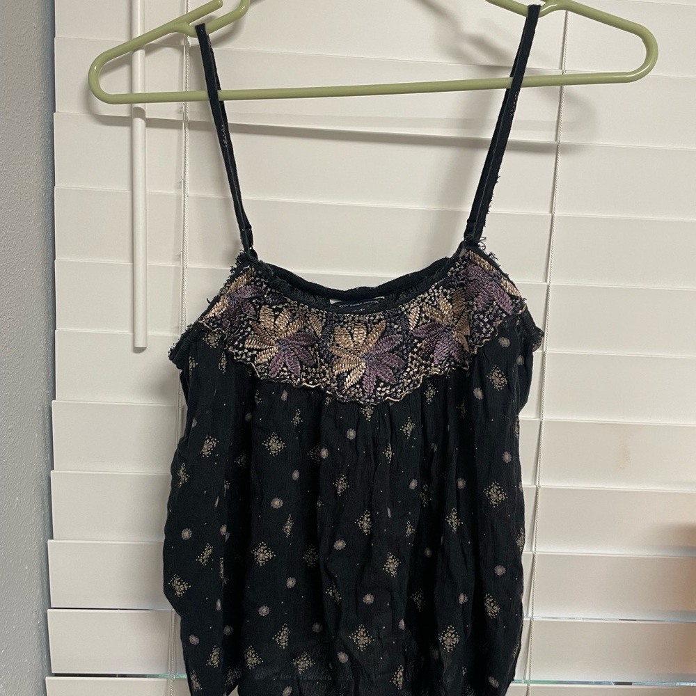 American Eagle Outfitters Black Camisole with Purple Embroidery